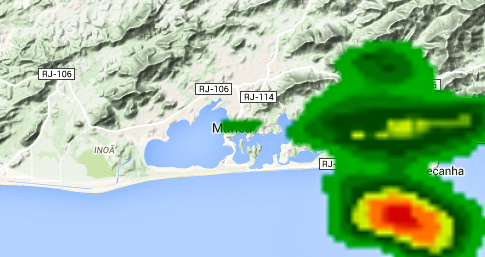 Radar Meteorologico mostrava concentração de nuvens em Ponta Negra, Maricá, às 17h.