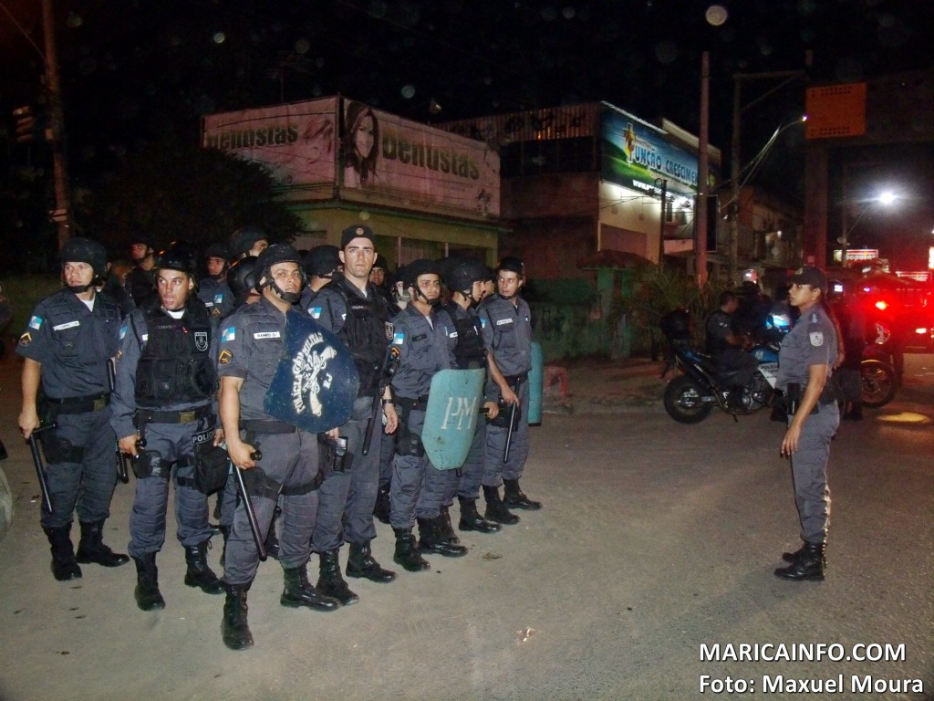 Força de Choque do 12º BPM foi enviada até o local da manifestação em Inoã. (Foto: Maxuel Moura | Maricá Info)