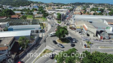 Rotatória da Mumbuca é um dos gargalos do trânsito no Centro de Maricá. (foto: João Henrique / Maricá Info - março 2023)