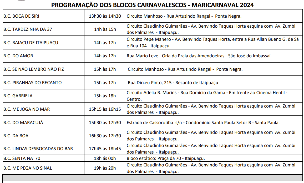 programacao blocos domingo carnaval marica 2024 2