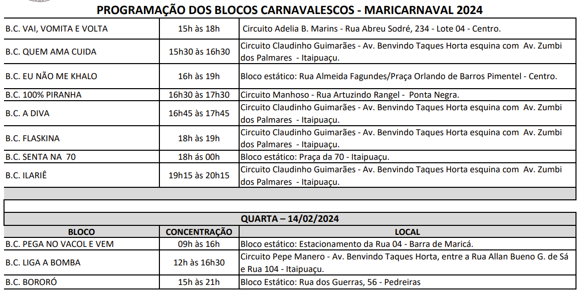 programacao blocos domingo carnaval marica 2024 4