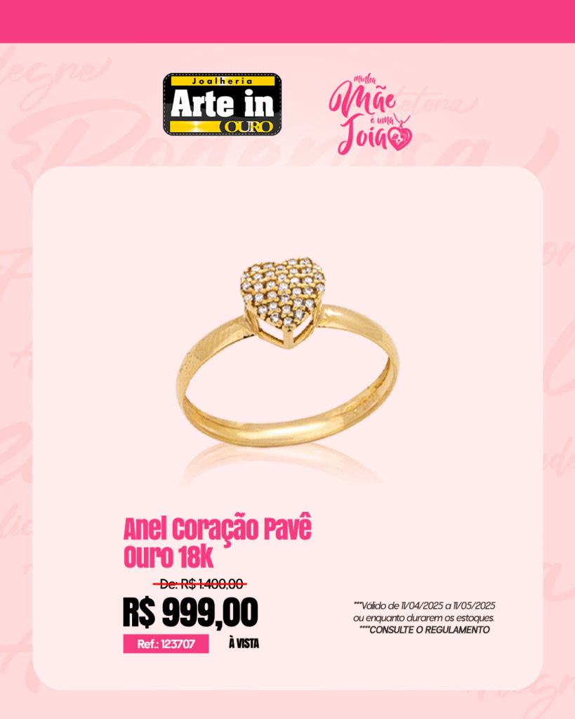 feed Anel Coracao Pave Ouro 18k
