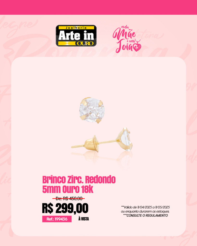 feed Brinco Zirc. Redondo 5mm Ouro 18k