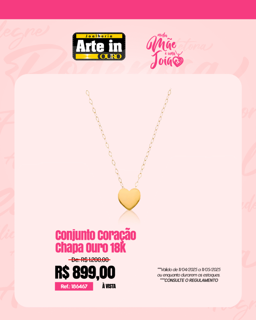 feed Conjunto Coracao Chapa Ouro 18k