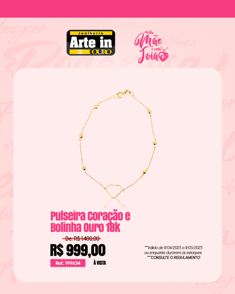 feed Pulseira Coracao e Bolinha Ouro 18k