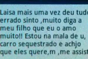 Mensagem enviada pelo celular de Jorge Valente no dia do desaparecimento. (foto: Reprodução / TV Record)