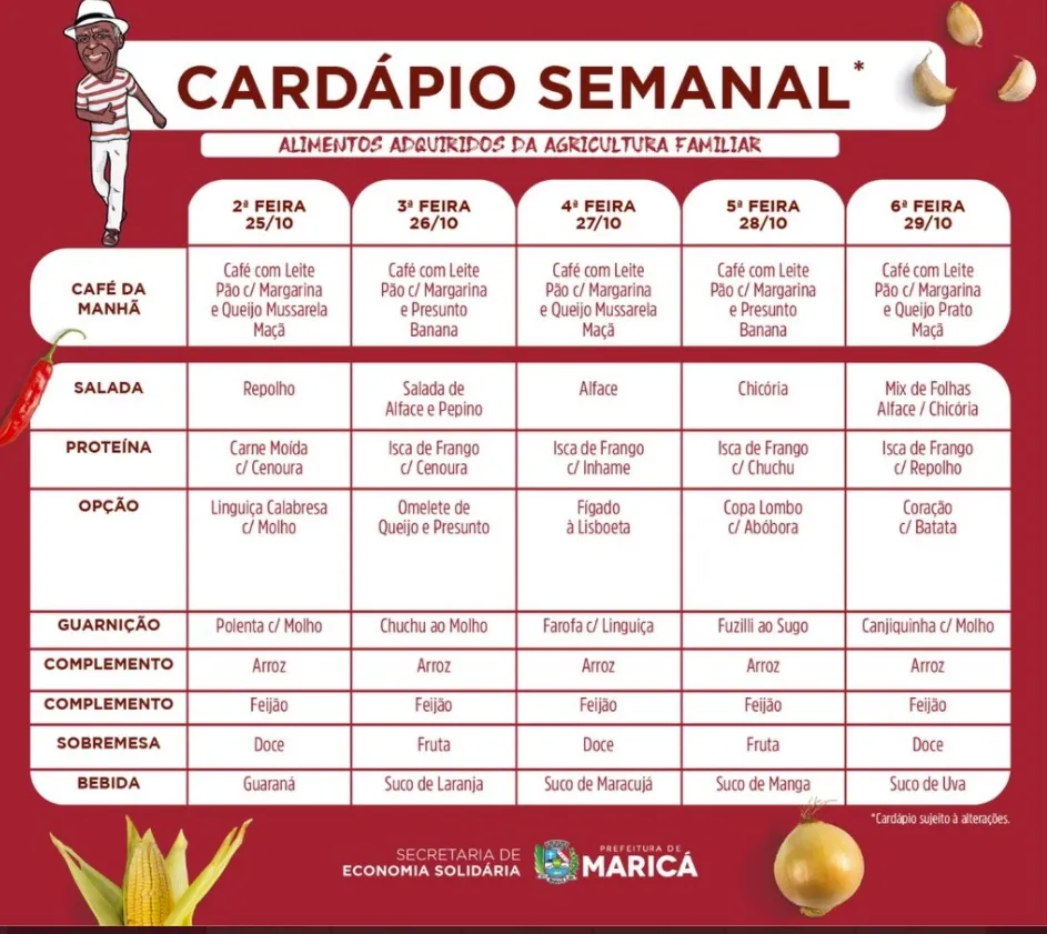 cardapio semanal rest
