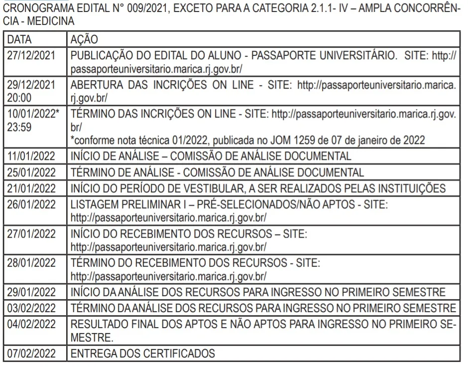 novo calendario passaporte universitario