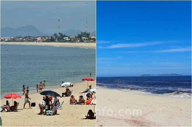Dia de mar calmo e sem augas (Esquerda) e o mar com augas com aparência 'suja' (direita).
