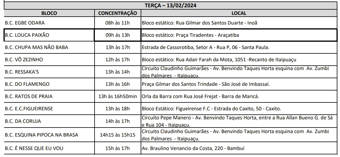 programacao blocos domingo carnaval marica 2024 3